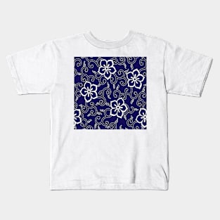 Blue Batik Floral Kids T-Shirt